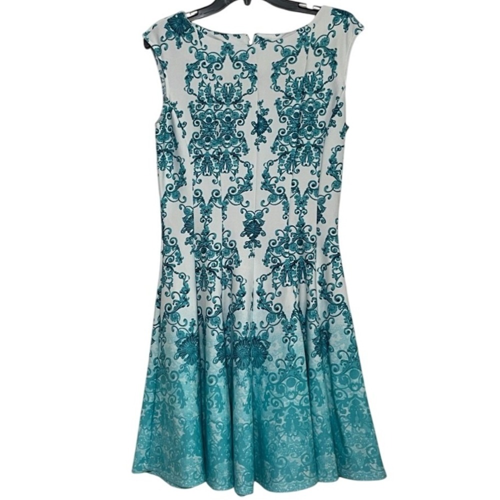 Danny and Nicole Size 10 Teal Ombre Damask‎ Scroll Fit & Flare Dress Sleeveless